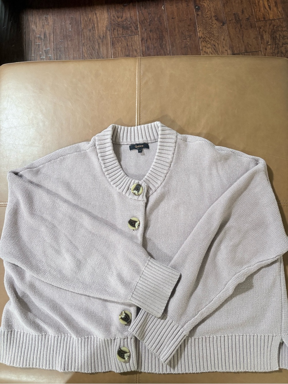 Quince 100% organic cotton cropped cardigan vintage rose L